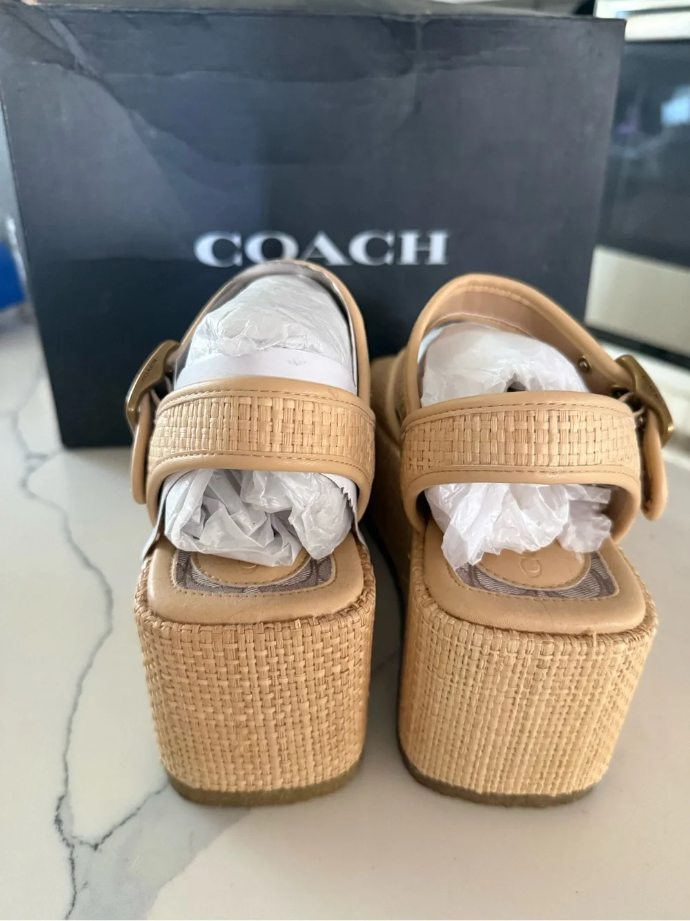 Coach Naomi Raffia Woven Platform